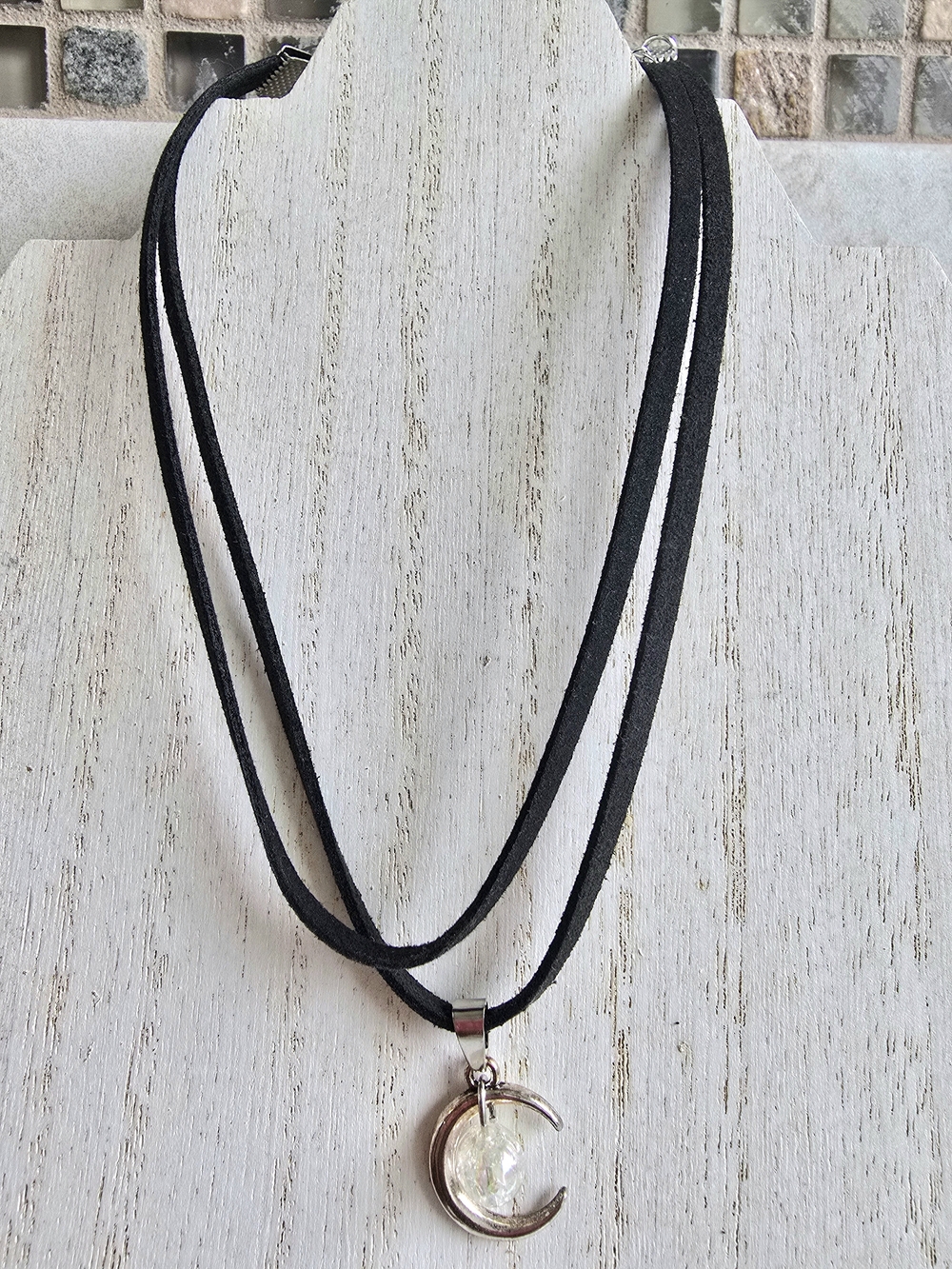 Black Double-Strand Crescent Moon Pendant Necklace